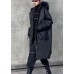 Trendy Black hooded Fur collar Pockets Thick Winter Cotton PU Women s Parka