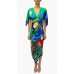 MORPHEW COLLECTION Royal Blue & Green Silk Parrot 2-Scarf Dress Made From Vintage Scarves