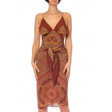 Morphew Collection Brown & Gold Multicolored Silk Geometric Scarf Dress Made From Valentino Vintage