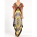 MORPHEW COLLECTION Red & Gold Status Print Silk Backless 3-Scarf Dress
