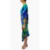 MORPHEW COLLECTION Royal Blue & Green Silk Parrot 2-Scarf Dress Made From Vintage Scarves