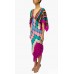 MORPHEW COLLECTION Pink & Blue Multicolored Silk Geometric Stripe 2-Scarf Dress Made From Vintage Scarves