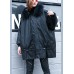 Casual Black hooded Fur collar Warm drawstring Winter Cotton PU