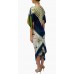 MORPHEW COLLECTION Olive Green, Navy Blue & White Silk Bird Print 2-Scarf Dress Made From Vintage Scarves