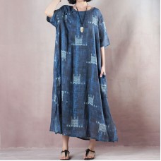 stylish blue linen dresses trendy plus size o neck exra large hem caftans 2018 short sleeve baggy dresses caftans