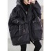 Women Black Hooded drawstring Duck Down Jacket Winter