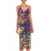 MORPHEW COLLECTION Purple & Grey Multicolored Silk Twill Jungle Print Scarf Dress Made From FENDI Vintage Scarves