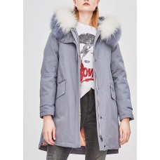 Luxury Blue Grey hooded Raccoon hair collar drawstring Winter Duck Down Winter Coats